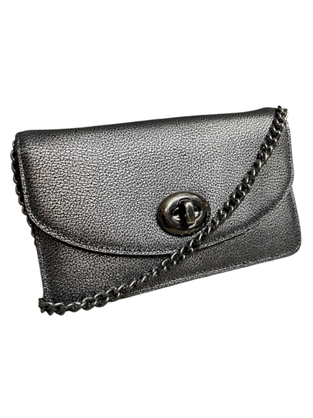 Coach Metallic Silver Convertible Crossbody Clutch